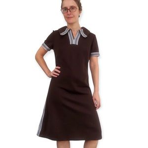 70s Sporty Striped Dress Verona Vintage Casual Short Sleeve Brown or Blue S